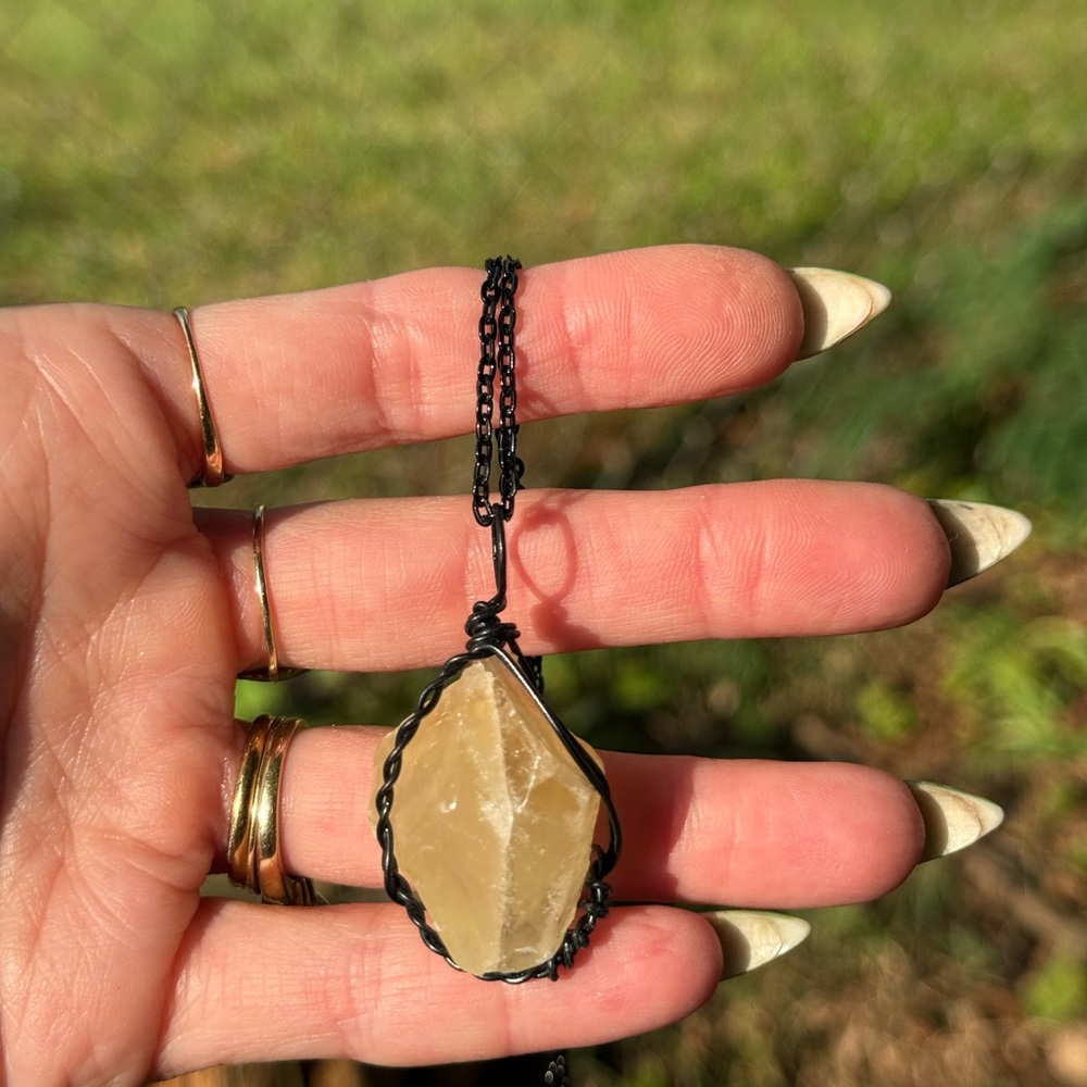 Statement Yellow Angle Calcite Crystal Necklace - image 4